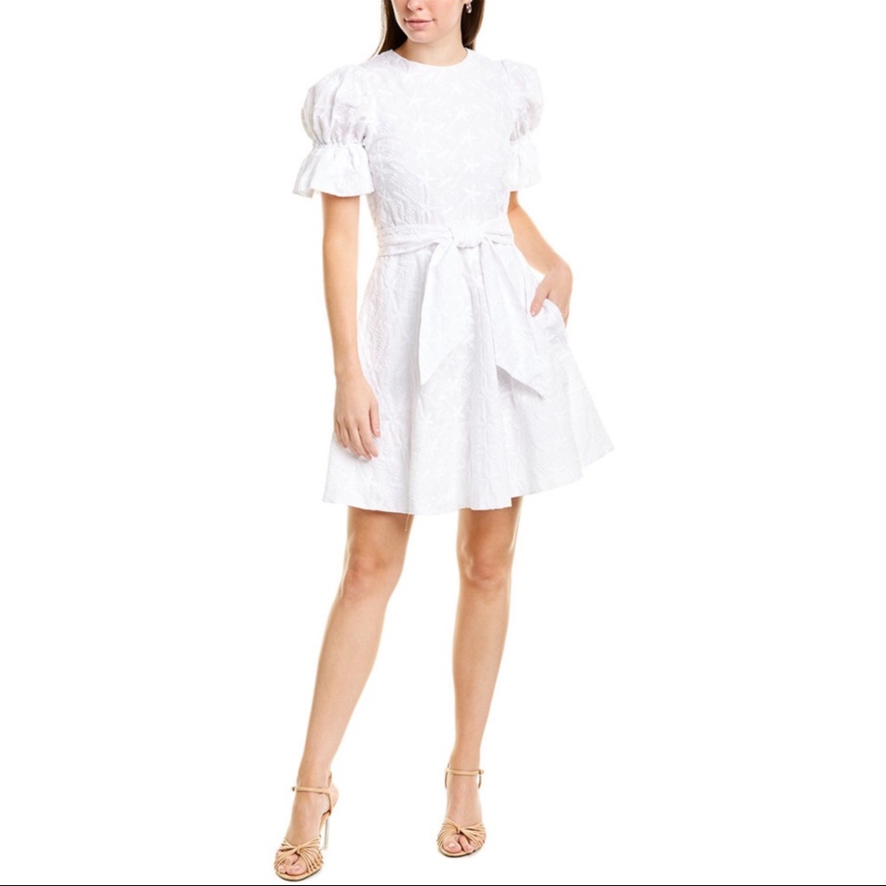 NWT Saloni White All-over Embroidered Ciara Dress - Picture 4 of 16